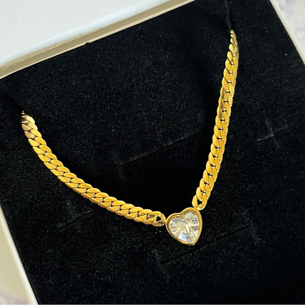 18K Gold Plated Stainless Steel Heart Cuban Link Necklace